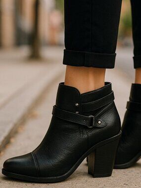 NEW RAG & BONE Harrow Black Leather Ankle Boots 37.5 7 Moto Booties Strappy